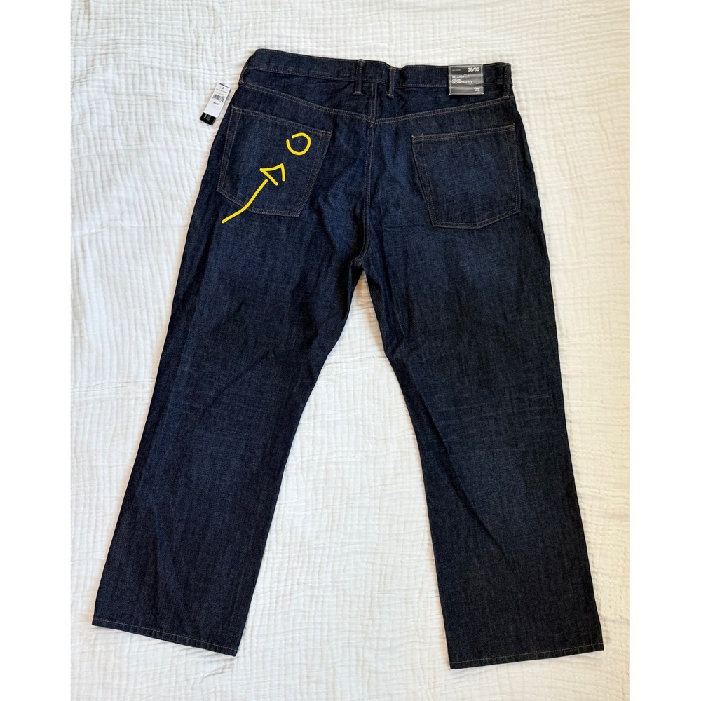Gap Relaxed Fit Jeans Mens 38x30 Dark Indigo Denim Straight Leg New 199306-00-1 - Picture 5 of 7